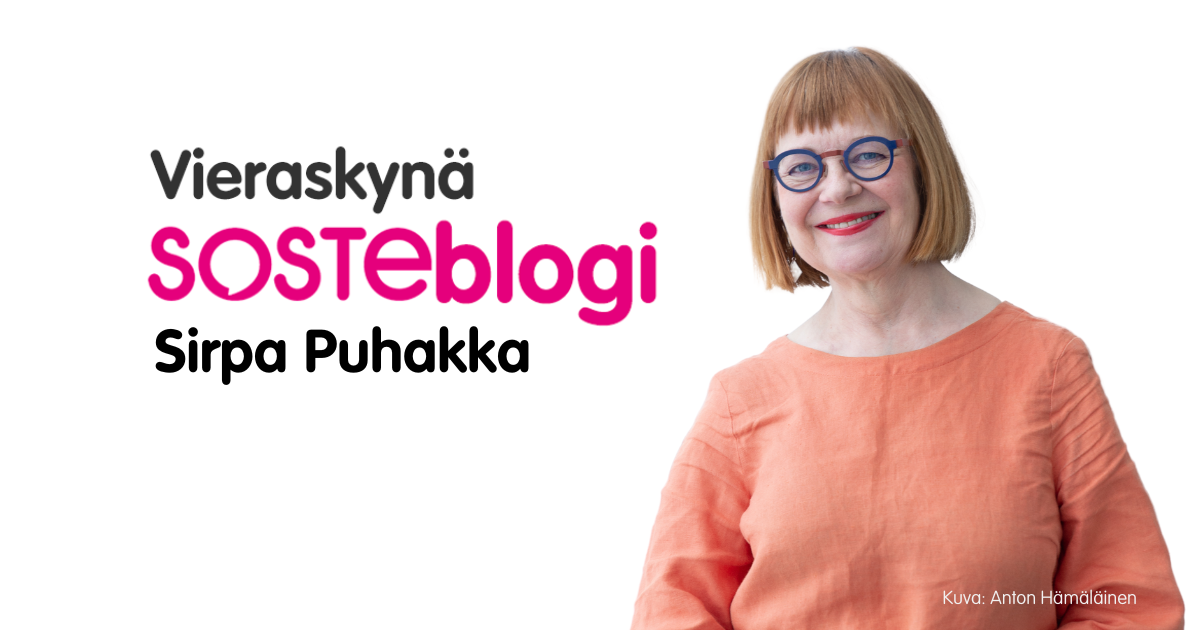 Tietokirjailija Sirpa Puhakka SOSTEblogin Vieraskynän kirjoittajakuvassa. Puhakan kuvan on ottanut Anton Hämäläinen.